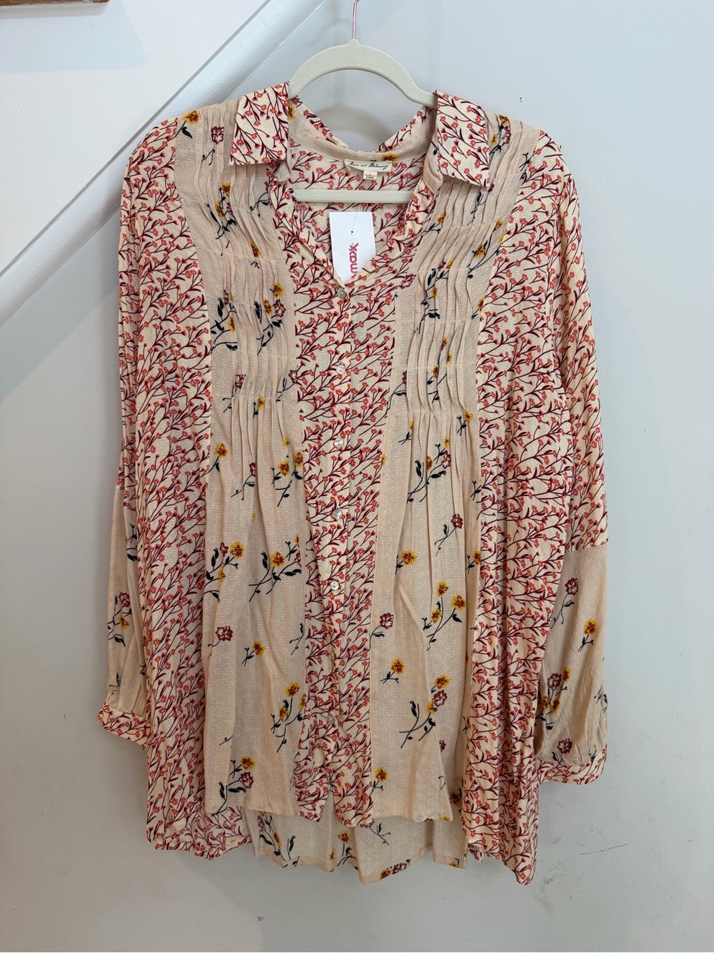 Jane and Delancey Flowy Boho Cream Blouse with Floral Print NWT Large